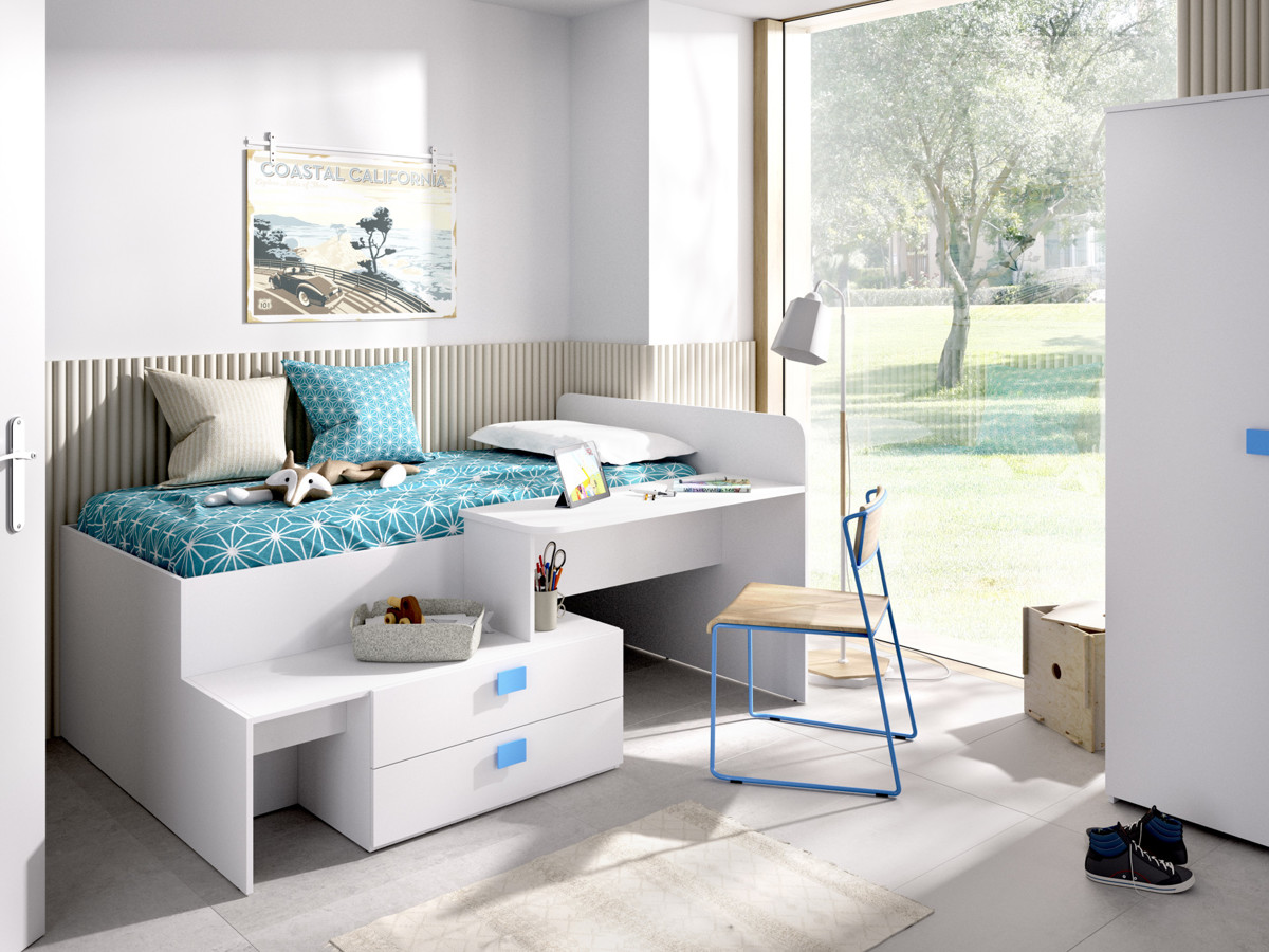 Imagen de Cama Compacta Con 2 Cajones, 1 Escritorio