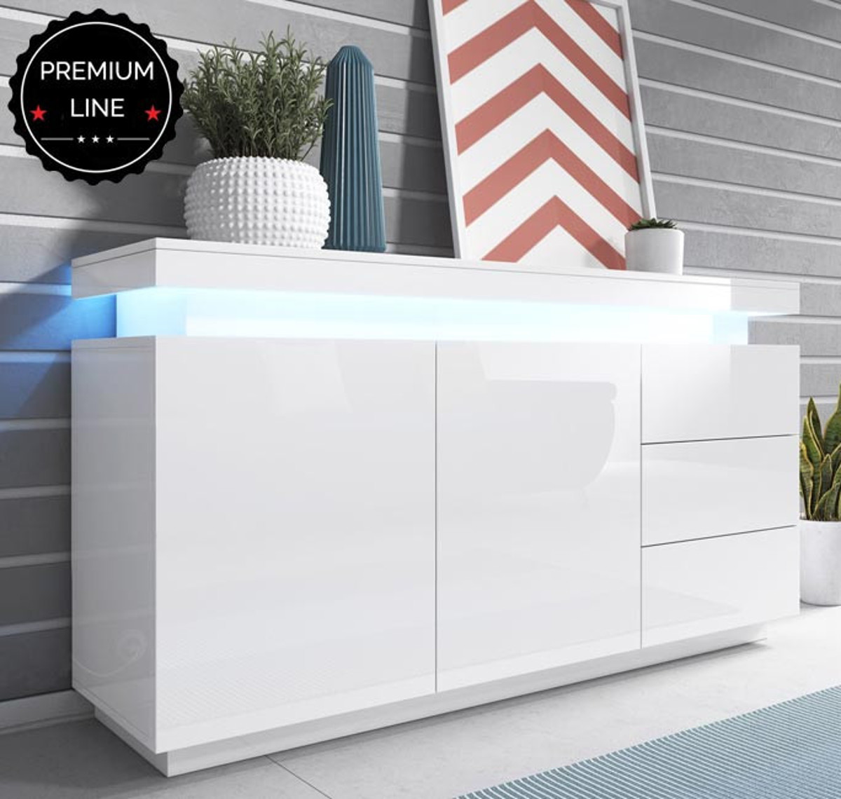 Imagen de Aparador modelo Onela color blanco - Todo el mueble en alto brillo