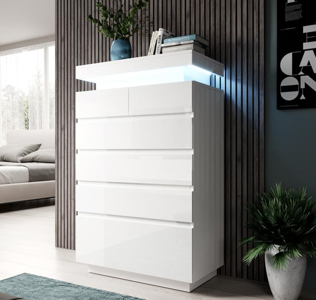 Imagen de Cómoda Miranda en color blanco con LED RGB