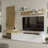 Imagen de Composicion de comedor la cual inclluye mesa TV con puertas y cajones y panel trasero entablillado