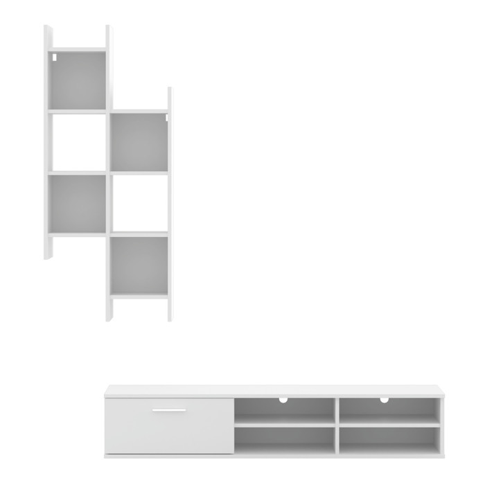 Imagen de Coposicion de Salon la cual incluye mesa Tv con una puerta y Modulo alto de estanteria para colgar a la pared
