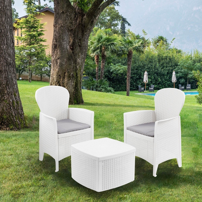 Imagen de Conjunto de Exterior de 2 butacas + 1 mesa 
    Mesa: 43x43x39 cm color blanco