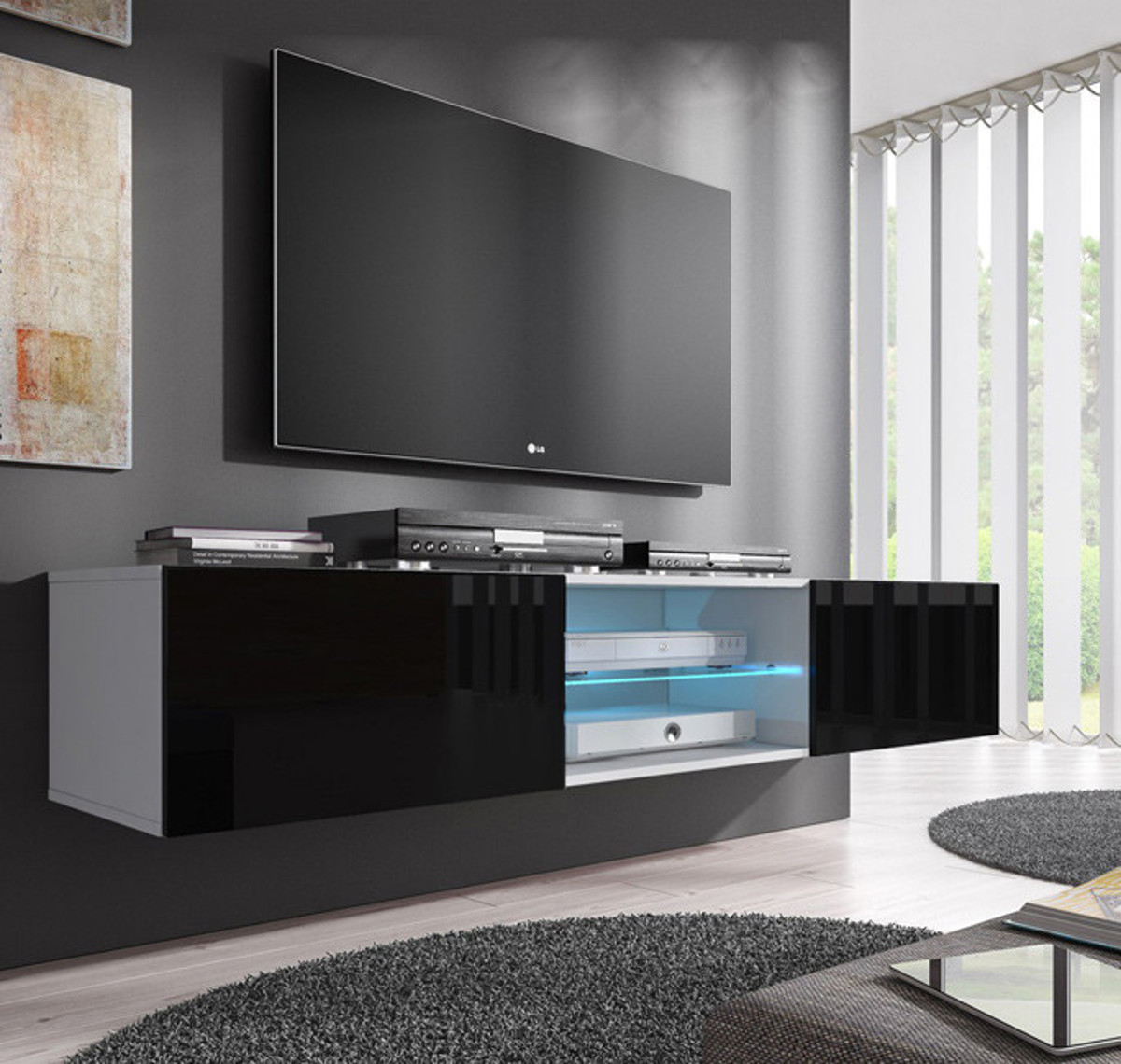 Imagen de Mueble TV modelo Tenon (160 cm) en blanco y negro