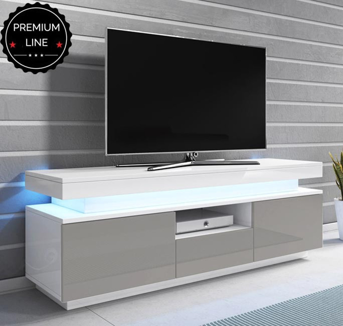 Imagen de Mueble TV modelo Piero (130cm) blanco y gris Todo el mueble PVC alto brillo