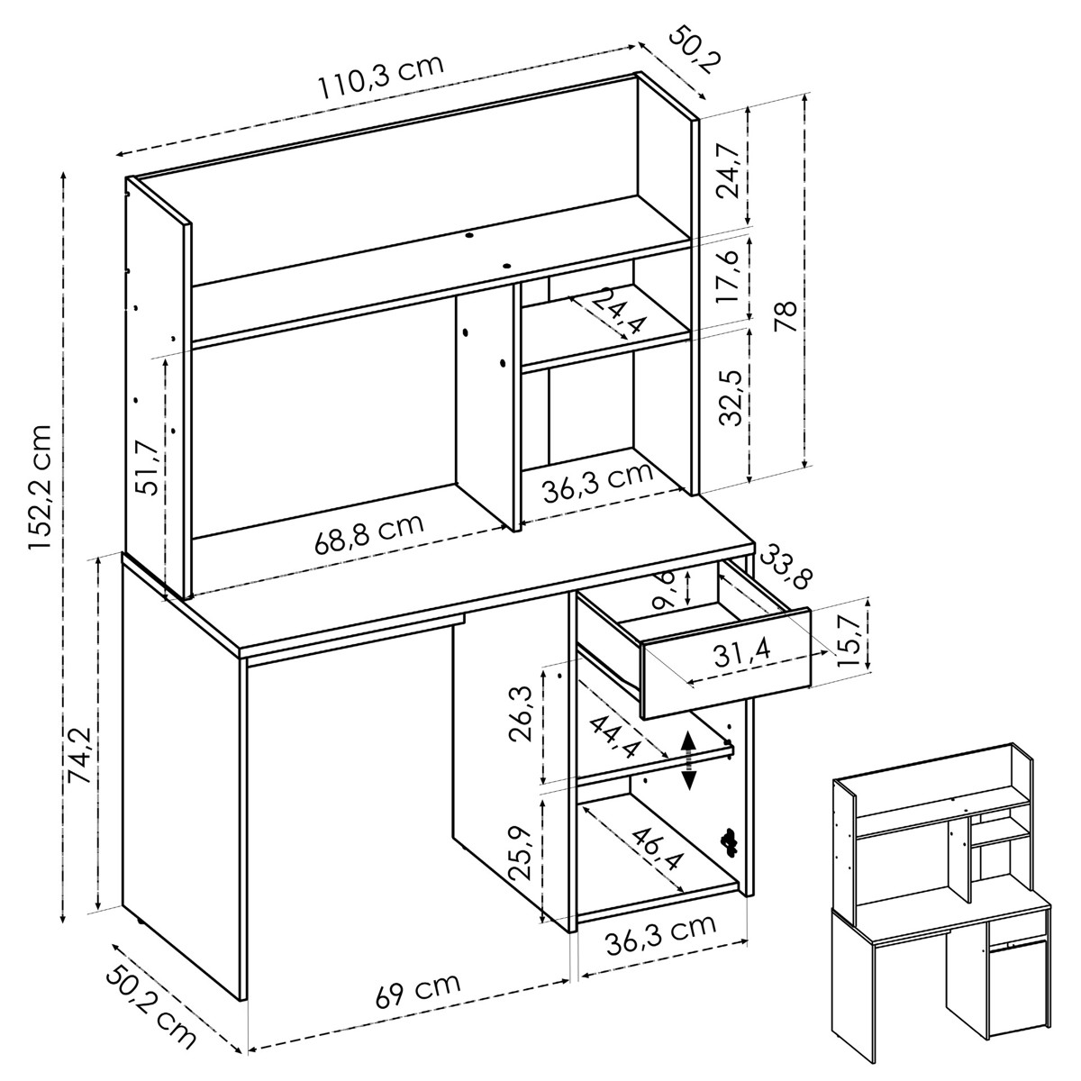 Imagen de Mesa escritorio 1 cajón y 1 puerta con altillo