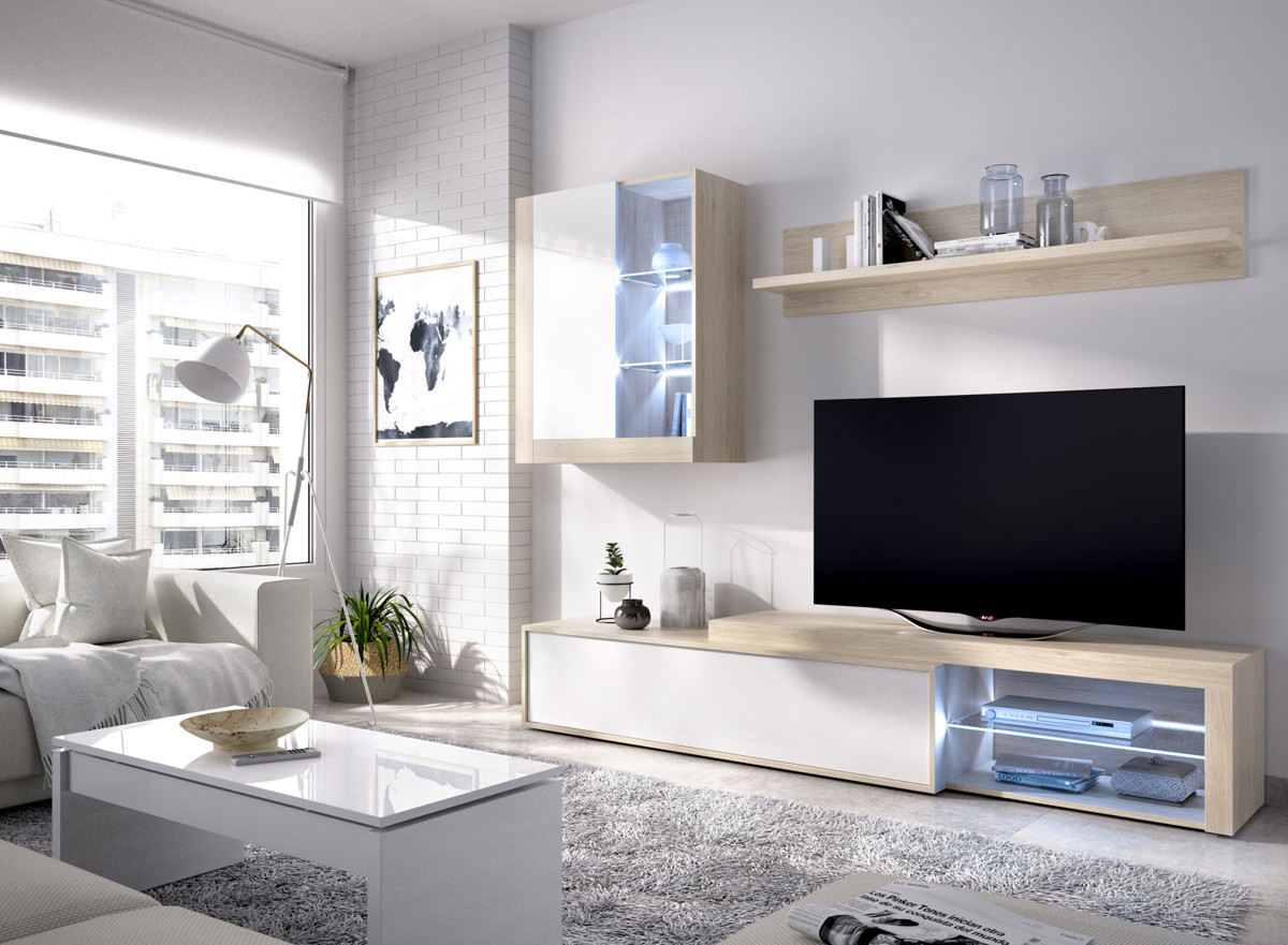 Imagen de Salón Tv Con Leds, Con Puertas Y Estante A Pared
