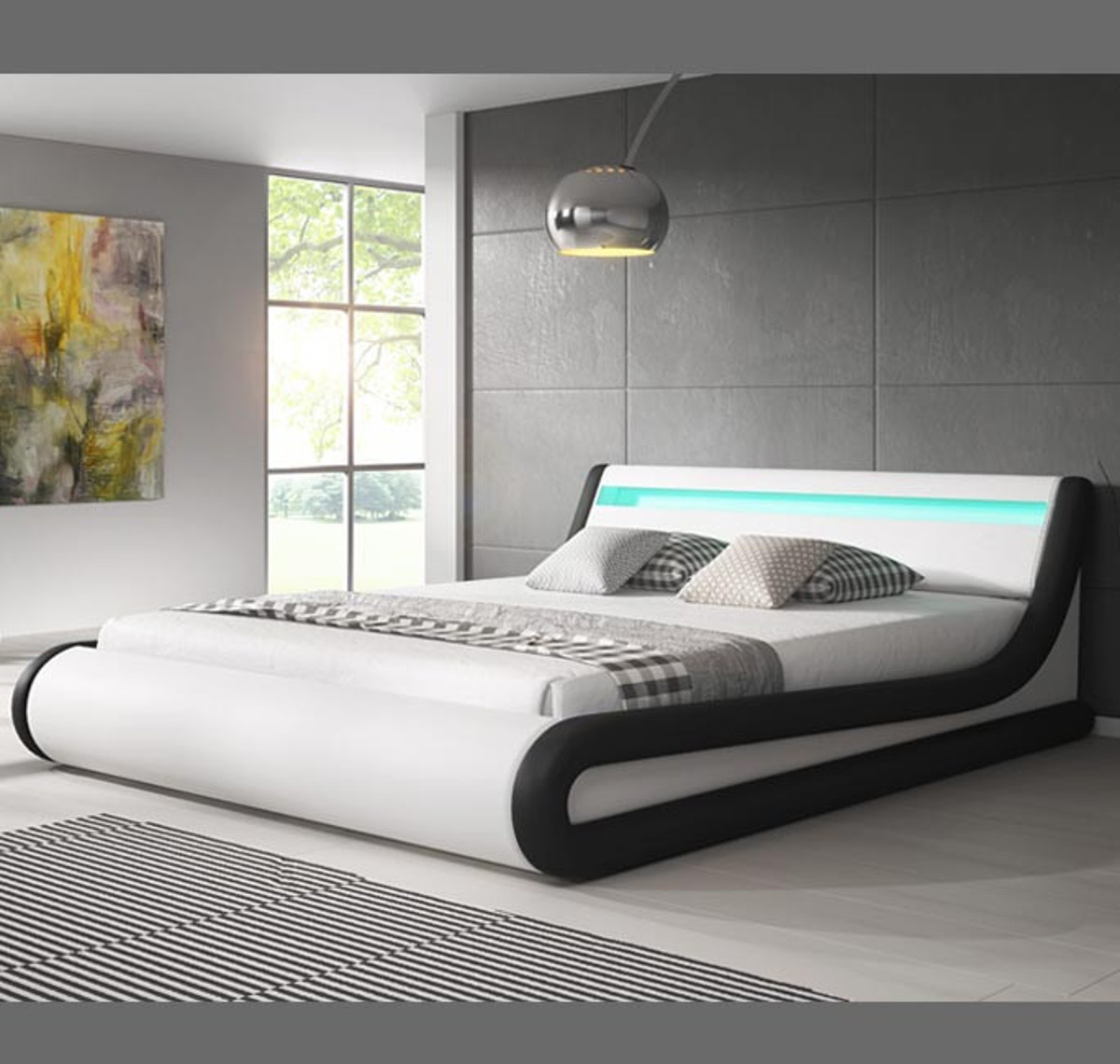 Imagen de Cama de matrimonio con canapéPatricia en color blanco con negro (140x190cm)